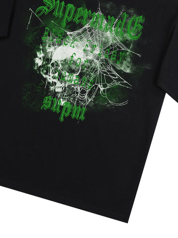 Gothic Skull Spiderweb Graphic T-Shirt 