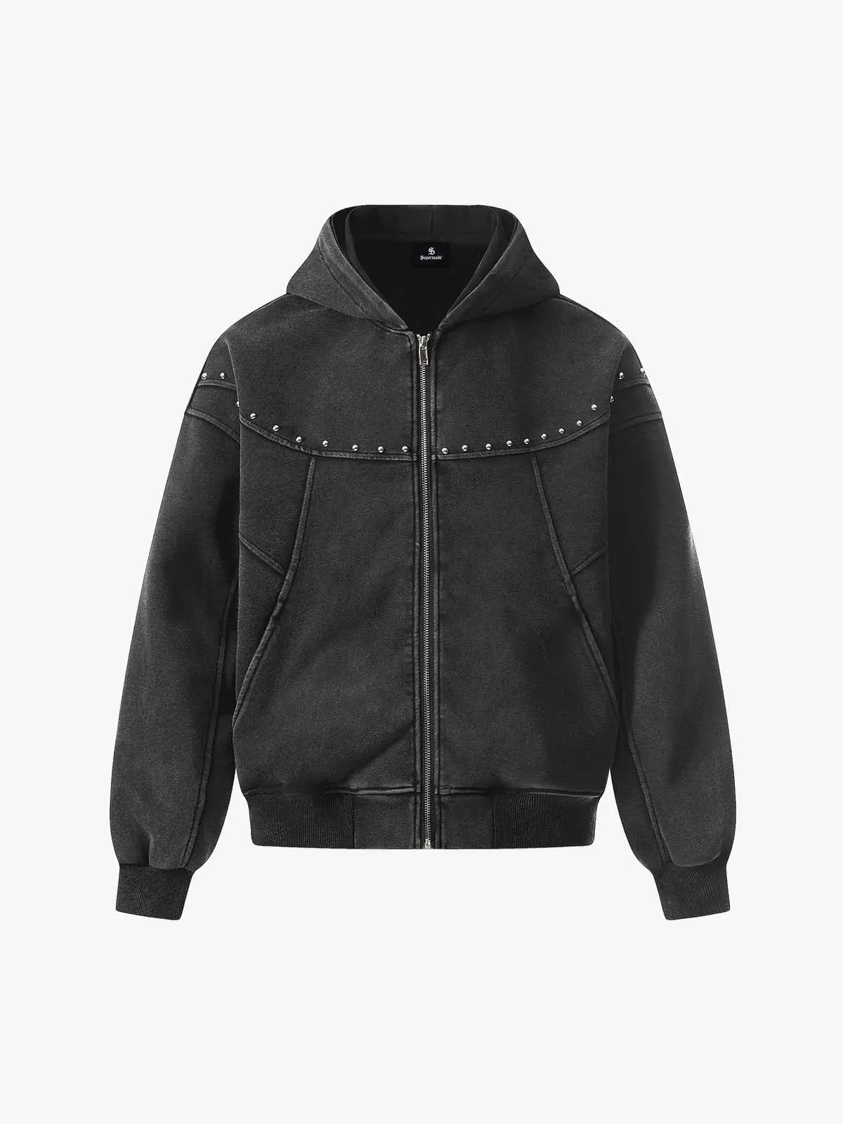 Rivet Detail Fleece Zip Up Hoodie 