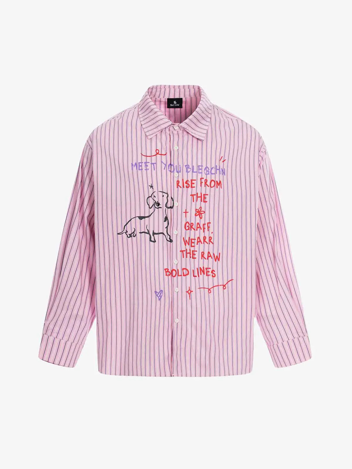 Fun Graffiti Striped Graphic Button-Up Shirt 