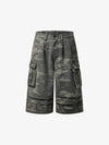 Camo Cargo Shorts with Paint Splatter