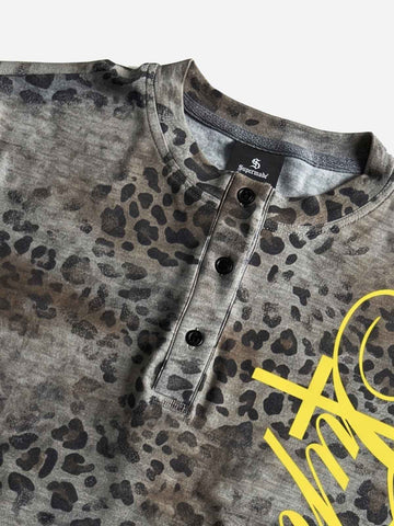 Vintage Leopard Print Zip Neck T-Shirt