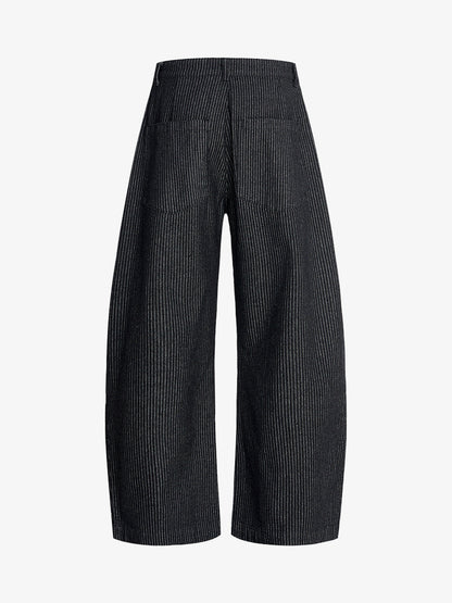 Vintage Pinstripe Pleated Wide-Leg Barrel Pants 