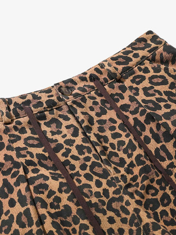 Retro Leopard Print Pleated Pocket Casual Pants 