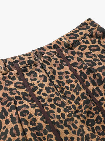 Retro Leopard Print Pleated Pocket Casual Pants 
