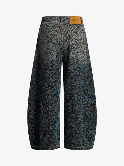 Street Leopard Print Barrel Jeans 
