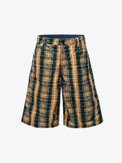 Plaid Relaxed Fit Jeans – Vintage Washed Tartan Denim Trousers