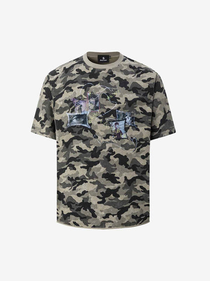 Camo Photo Collage Graphic T Shirt