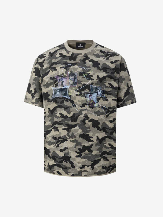 Camo Photo Collage Graphic T Shirt