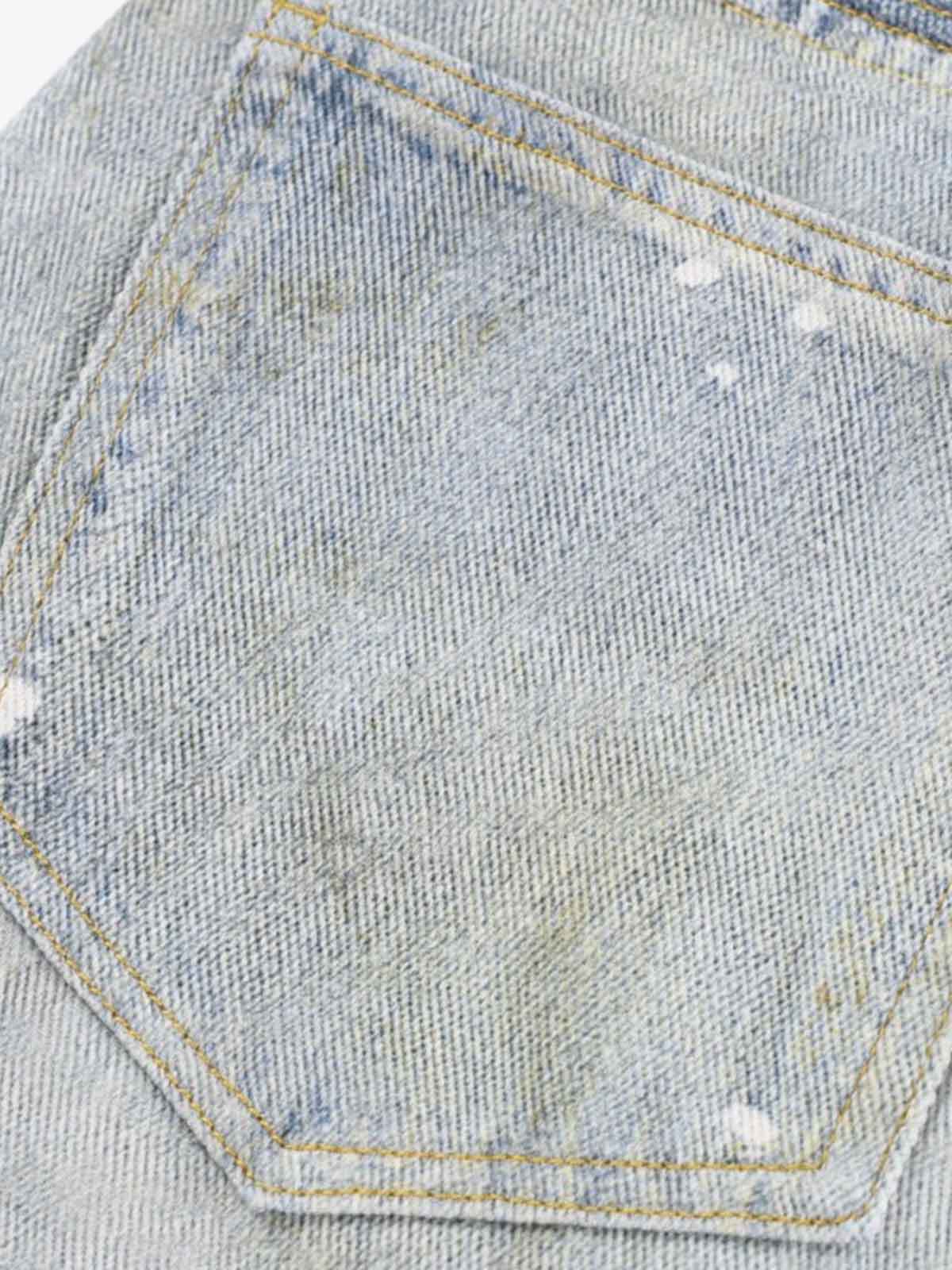 Tie Graphic Print Vintage Wash Wide Leg Denim Jeans 