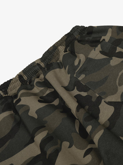 Camouflage Wide-Leg Pants with Red Stripes and Embroidery for Casual Wear 