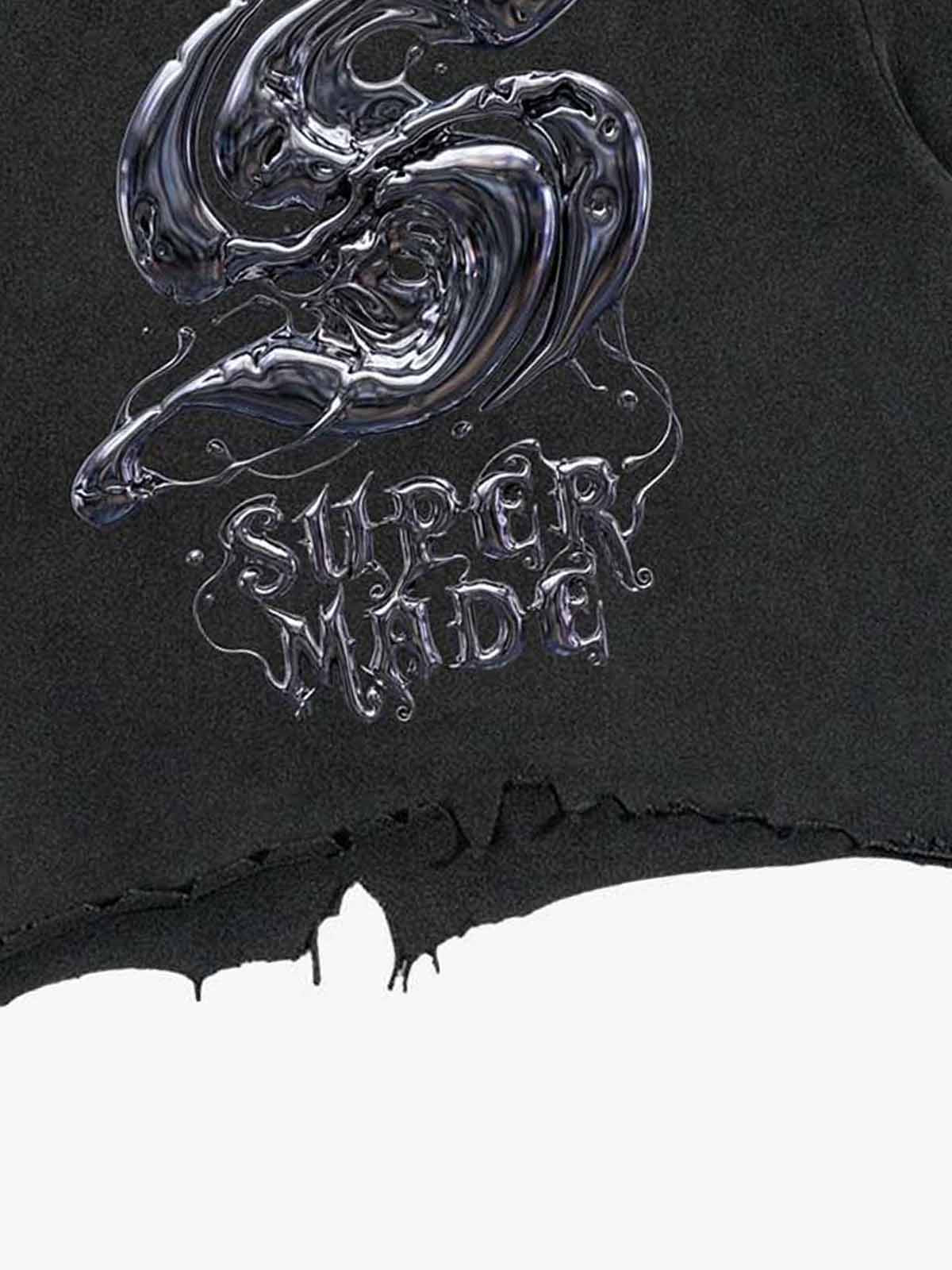 Gothic Liquid Metal Ripped Washed T-Shirt