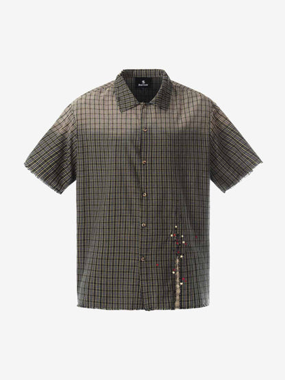 Gradient Plaid Frayed Short Shirt