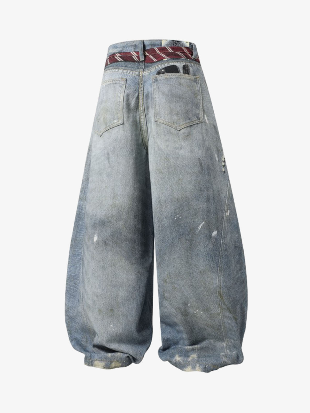 Tie Graphic Print Vintage Wash Wide Leg Denim Jeans 
