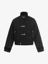 Textured Faux Leather Stand Collar Metal Buckle Jacket 