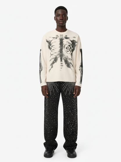 Skeleton Graphic Waffle Sweatshirt - 2495