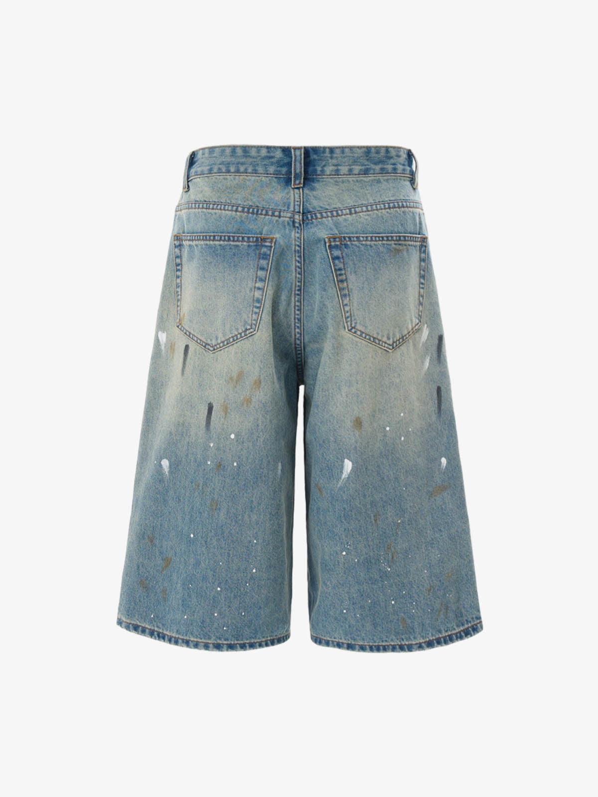 Washed Distressed Ink-Splashed Denim Shorts 