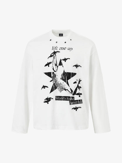 Retro Star Print Long-Sleeved T-Shirt 