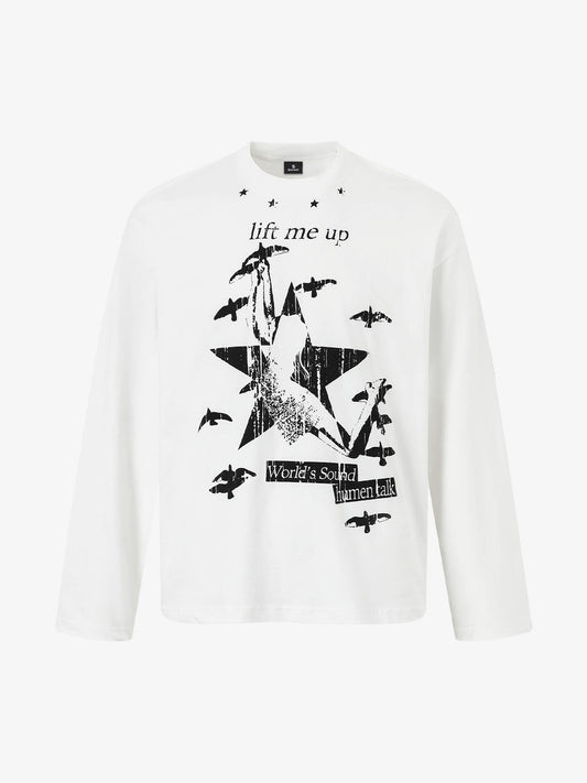 Retro Star Print Long-Sleeved T-Shirt 