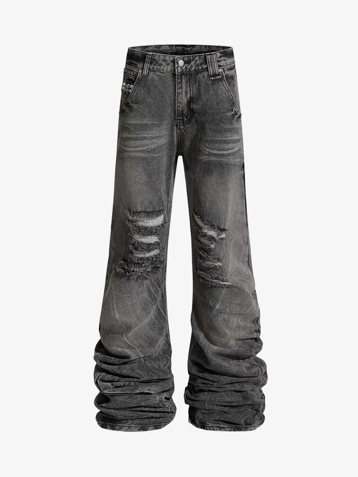 Stacked Flared Ripped Washed Pants