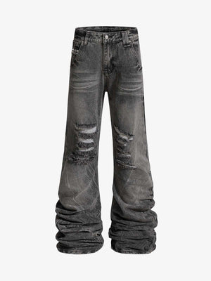 Stacked Flared Ripped Washed Pants