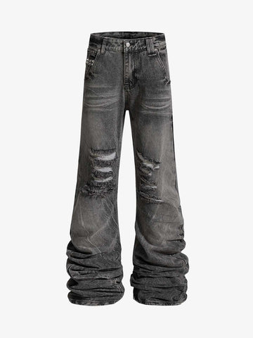 Stacked Flared Ripped Washed Pants