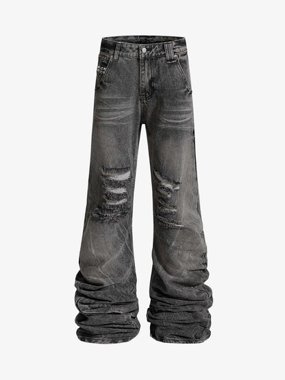 Stacked Flared Ripped Washed Pants