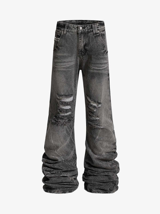 Stacked Flared Ripped Washed Pants