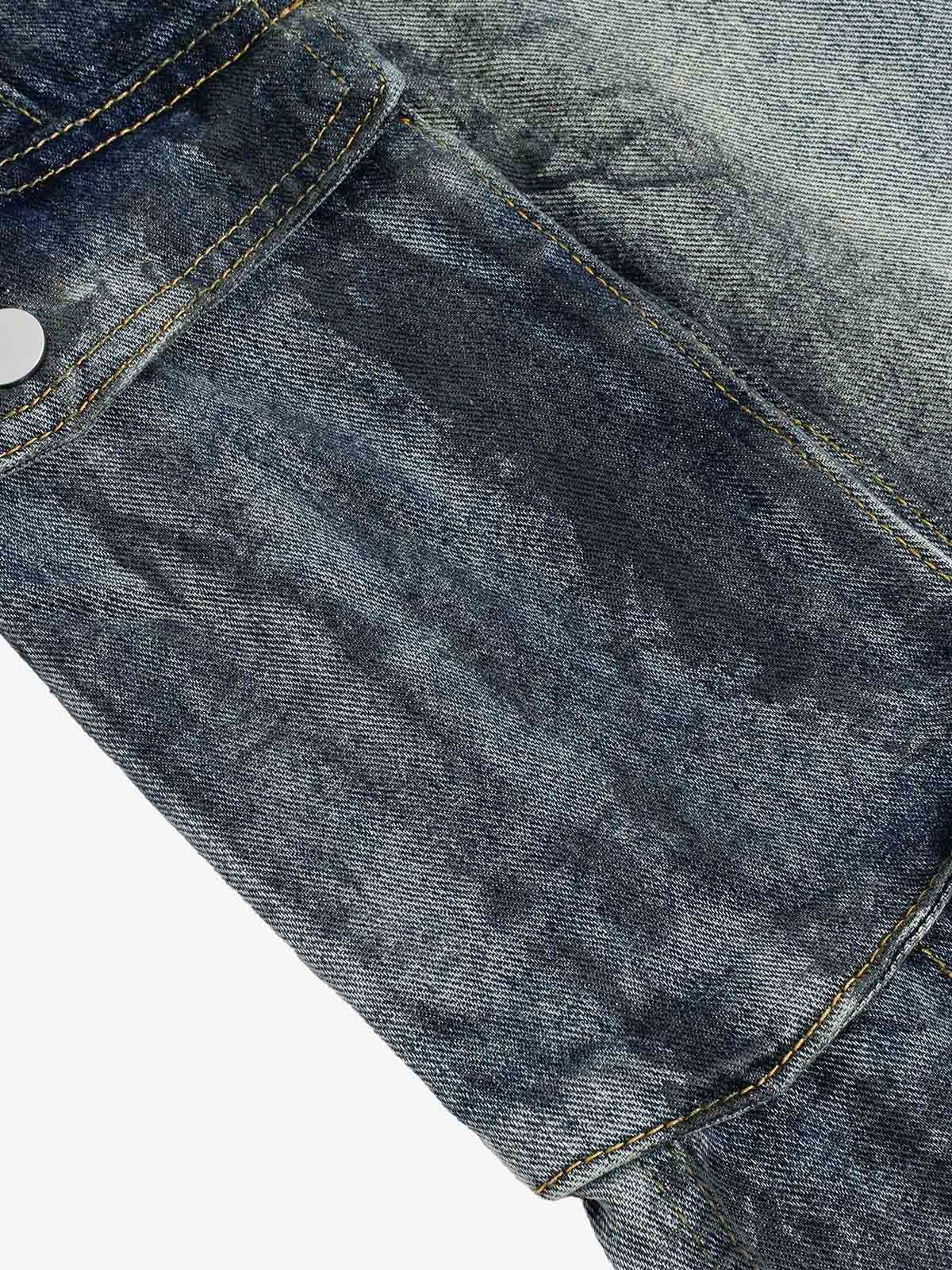 Grunge Wash Cargo Denim Shorts