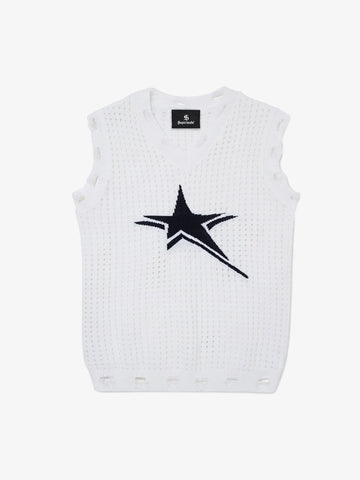 Distressed Jacquard Mesh Knit Vest
