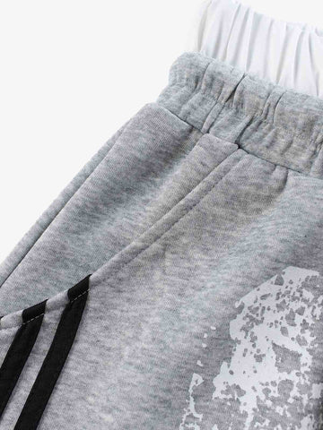 Graffiti Baggy Sweatpants – Double Waist Curved Stripe Streetwear Joggers