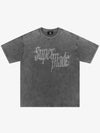 Washed Gothic Letter Imitation Diamond T-Shirt 