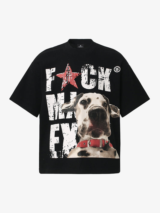 Distressed Text Dog Graphic T-Shirt 