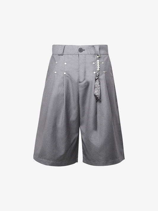 Pleated Design Pendant Decoration Baggy Shorts - 2482 