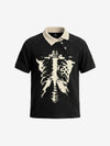 Skeleton Ribcage Graphic Print Asymmetric Button Polo Shirt 