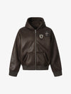Vintage Leather Badge Fleece-lined Hooded Zip Bomber Jacket - 2547 