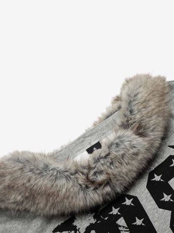 Off-Shoulder Fur Collar '98' Graphic Sweatshirt