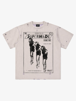 Paneled Graphic Distressed Tee