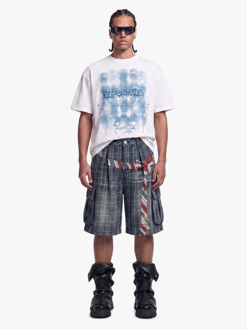 Plaid Cargo Wide-Leg Shorts