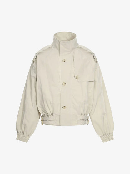 High Neck Belted Utility Cropped Jacket 