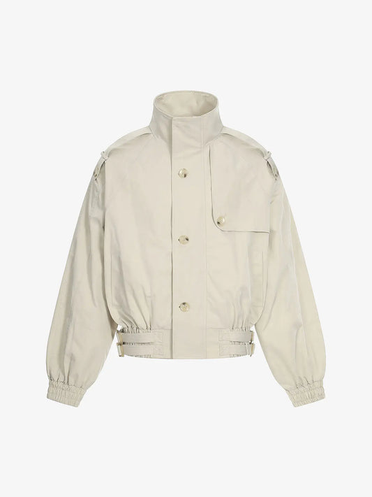 High Neck Belted Utility Cropped Jacket 