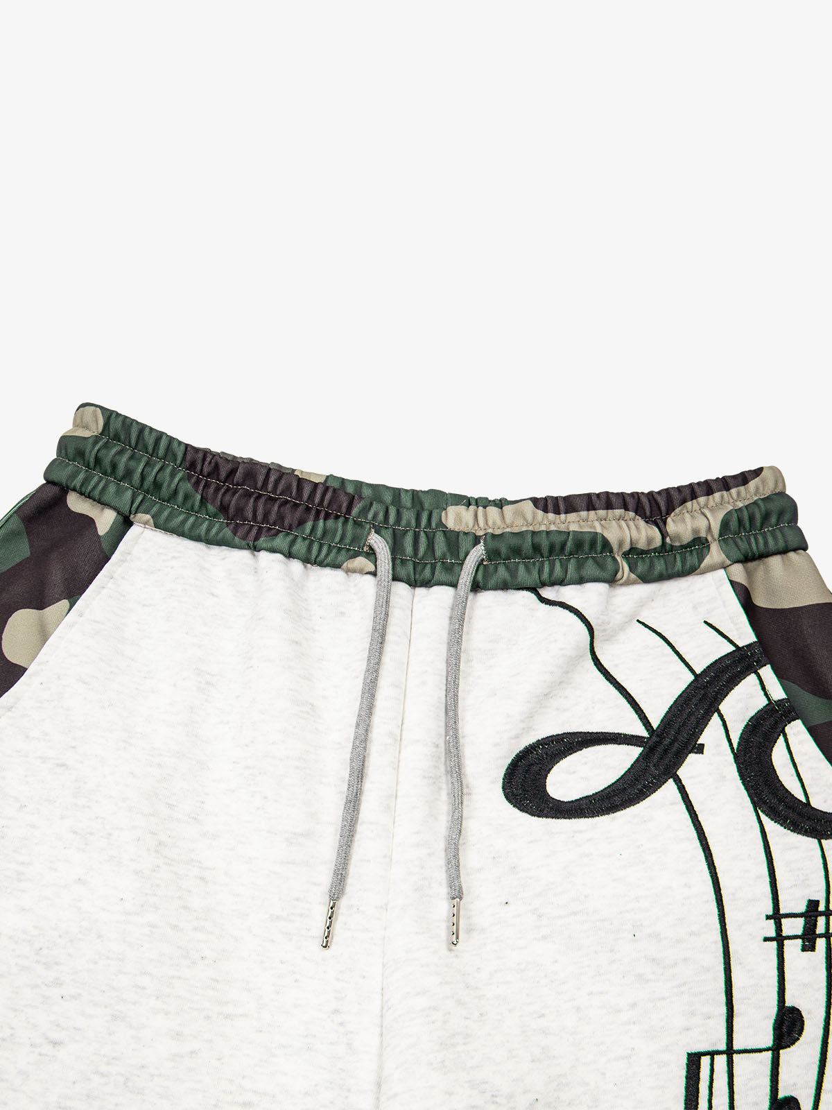 Music Note Graphic Camo Patchwork Baggy Sweatpants