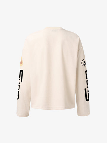 Textured Waffle SUPM Letter Graphic Long Sleeve T-Shirt - 2600 