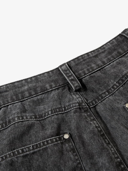 Washed Cotton Multi-Pocket Ruched Cargo Pants 
