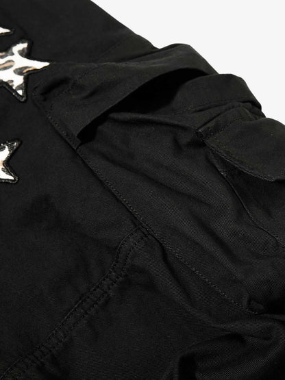 Cotton Twill Utility Jacket with Star & Leopard Embroidery