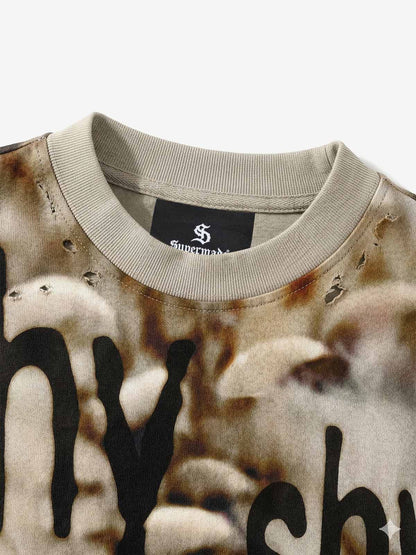 Grunge Graphic Fake Layer Camo Sleeve T-Shirt 
