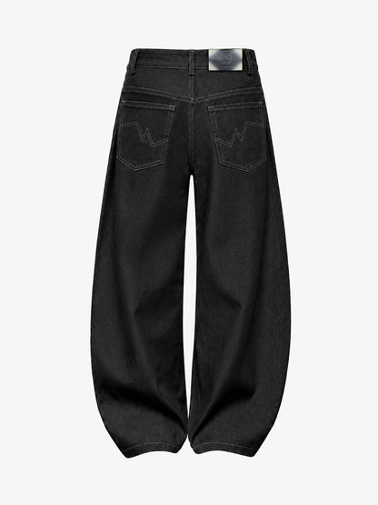 Black Curved Blade Jeans with Star Rivets