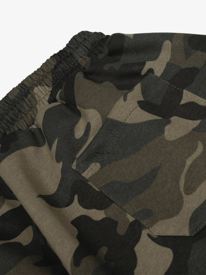 Camouflage Wide-Leg Pants with Red Stripes and Embroidery for Casual Wear 
