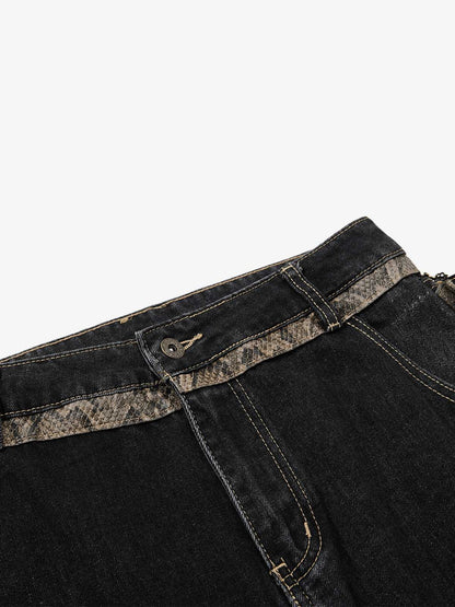 Snake Waist Flared Denim Jeans – Dark Wash Gold Embroidery Fit