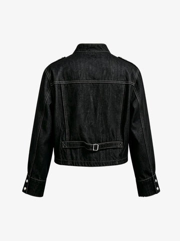 Vintage Silver Button Military Denim Jacket