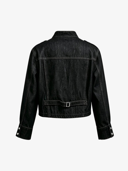 Vintage Silver Button Military Denim Jacket